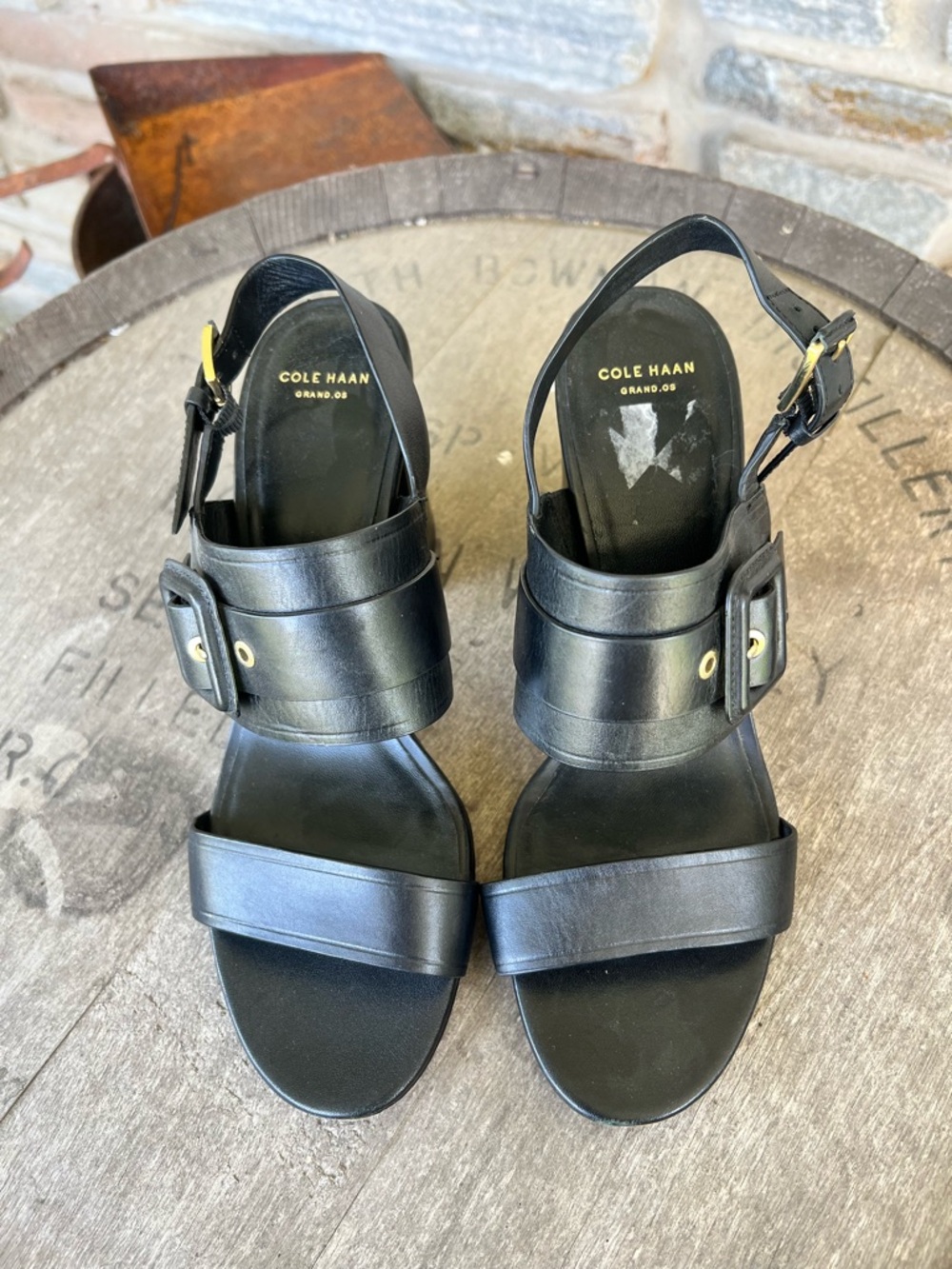 Cole Haan Amavia Black Leather Buckle Strap Sandals size 9.5